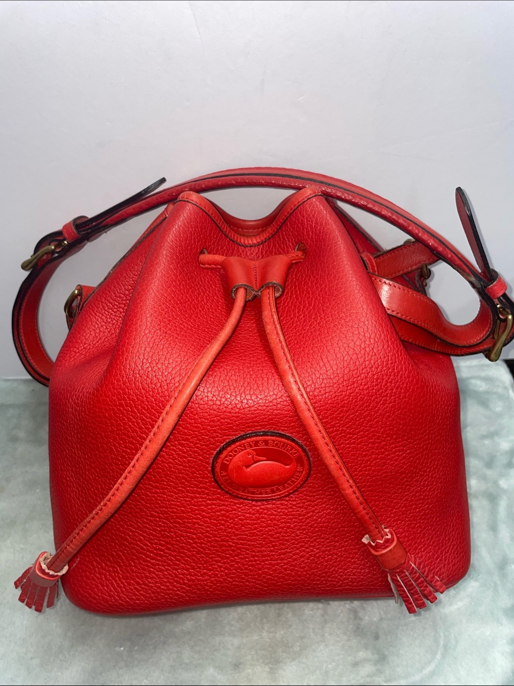 Vintage Dooney & Bourke All Weather Leather Drawstring Bucket Bag